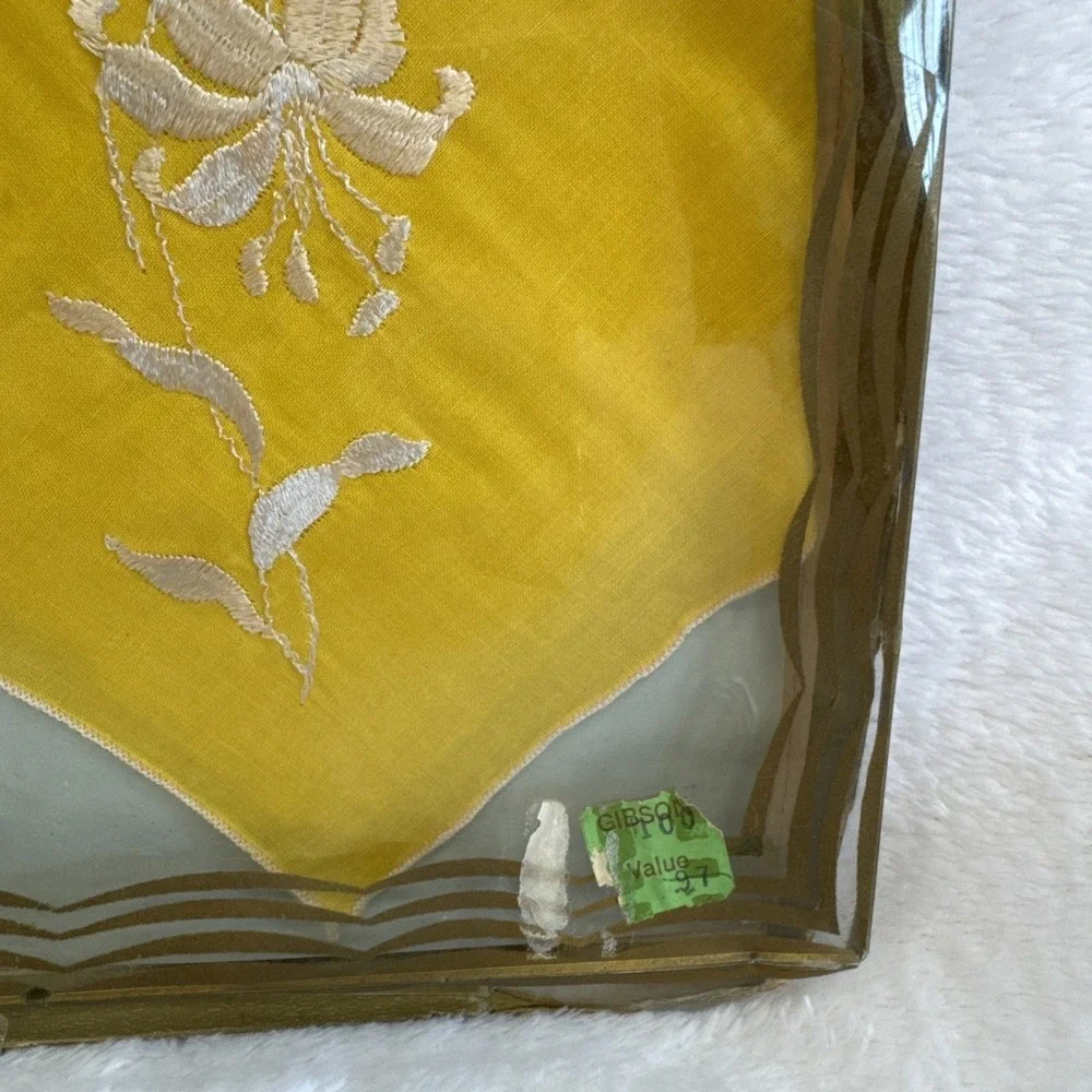 Vintage Fruit of the Loom Embroidered Cotton Handkerchiefs‎ 2 Pack Blue Yellow